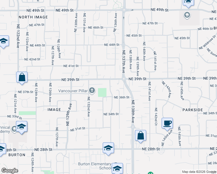 map of restaurants, bars, coffee shops, grocery stores, and more near 3712 Northeast 135th Avenue in Vancouver