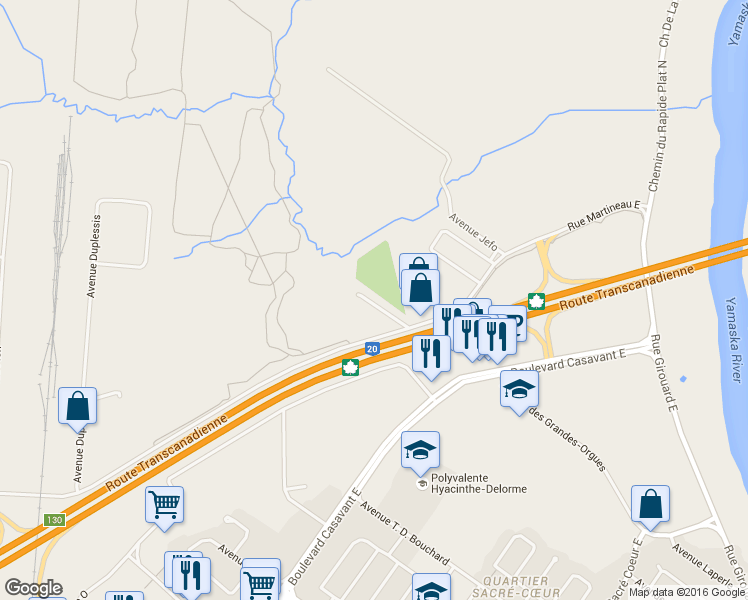 map of restaurants, bars, coffee shops, grocery stores, and more near 5060 Avenue de la Coulee in Saint-Hyacinthe