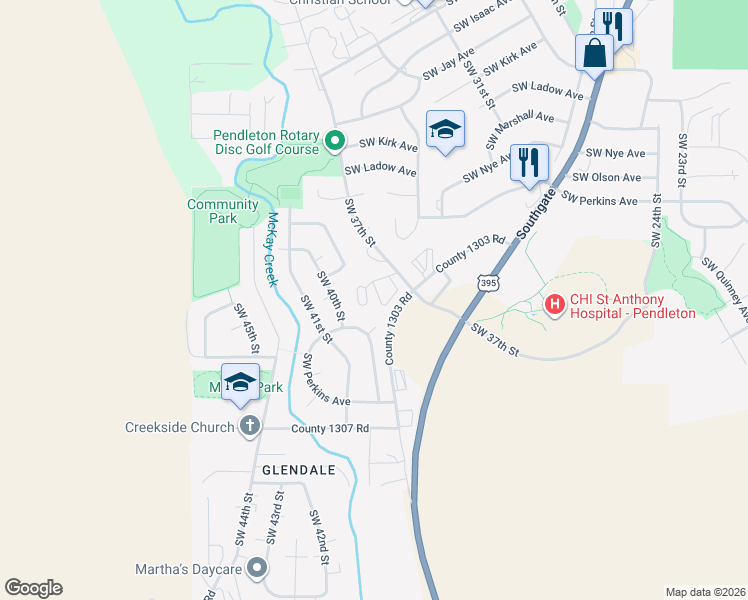 map of restaurants, bars, coffee shops, grocery stores, and more near 1437 Southwest 37th Street in Pendleton