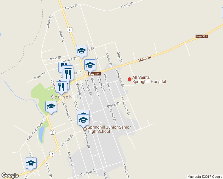 map of restaurants, bars, coffee shops, grocery stores, and more near 22 Pleasant Street in Springhill
