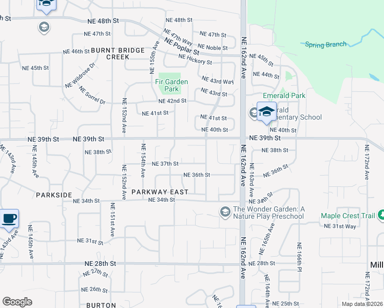 map of restaurants, bars, coffee shops, grocery stores, and more near 3715 Northeast 157th Court in Vancouver