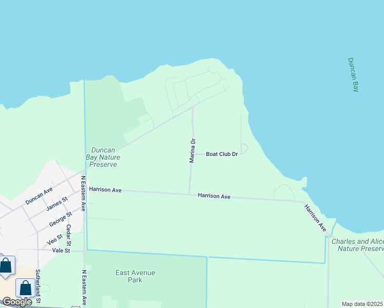 map of restaurants, bars, coffee shops, grocery stores, and more near Marina Drive in Cheboygan