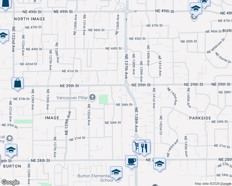 map of restaurants, bars, coffee shops, grocery stores, and more near 3713 Northeast 135th Avenue in Vancouver
