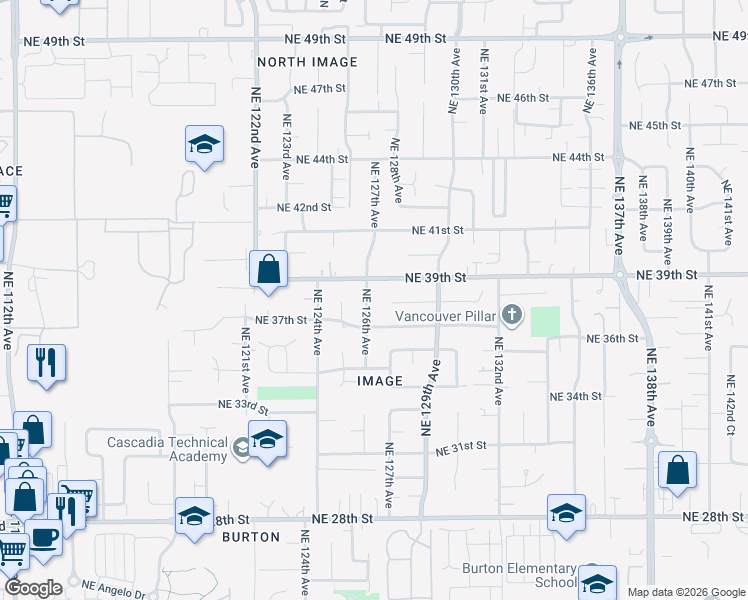 map of restaurants, bars, coffee shops, grocery stores, and more near 3809 NE 126th Ave in Vancouver
