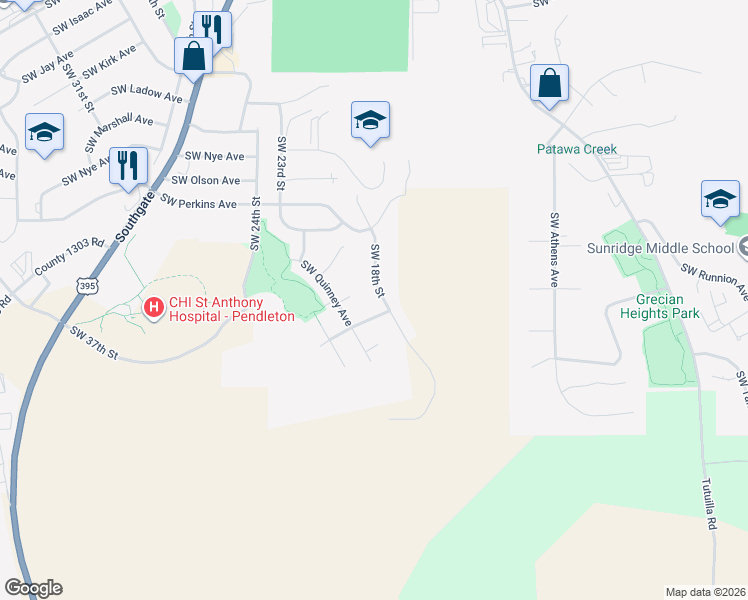 map of restaurants, bars, coffee shops, grocery stores, and more near 1751 Southwest 18th Street in Pendleton