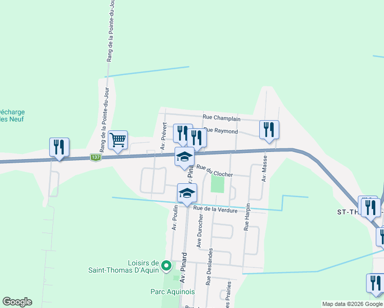 map of restaurants, bars, coffee shops, grocery stores, and more near 7015 Boulevard Laframboise in Saint-Hyacinthe