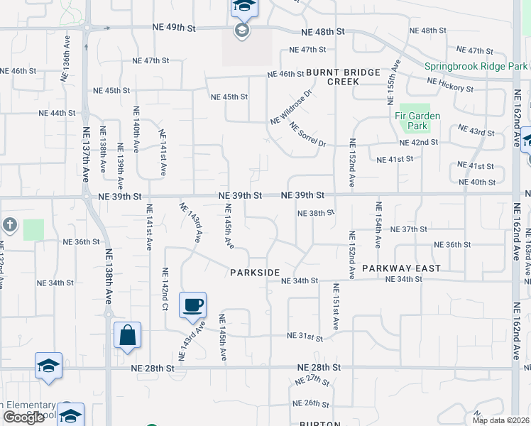 map of restaurants, bars, coffee shops, grocery stores, and more near 14702 Northeast 37th Street in Vancouver