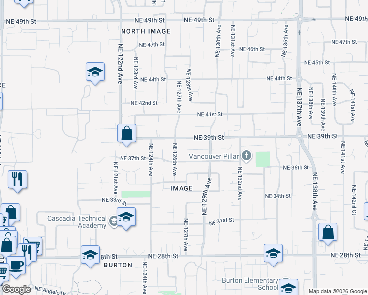 map of restaurants, bars, coffee shops, grocery stores, and more near 3809 Northeast 126th Avenue in Vancouver