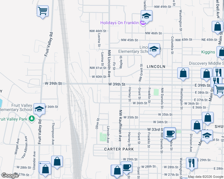 map of restaurants, bars, coffee shops, grocery stores, and more near 3807 Lincoln Avenue in Vancouver