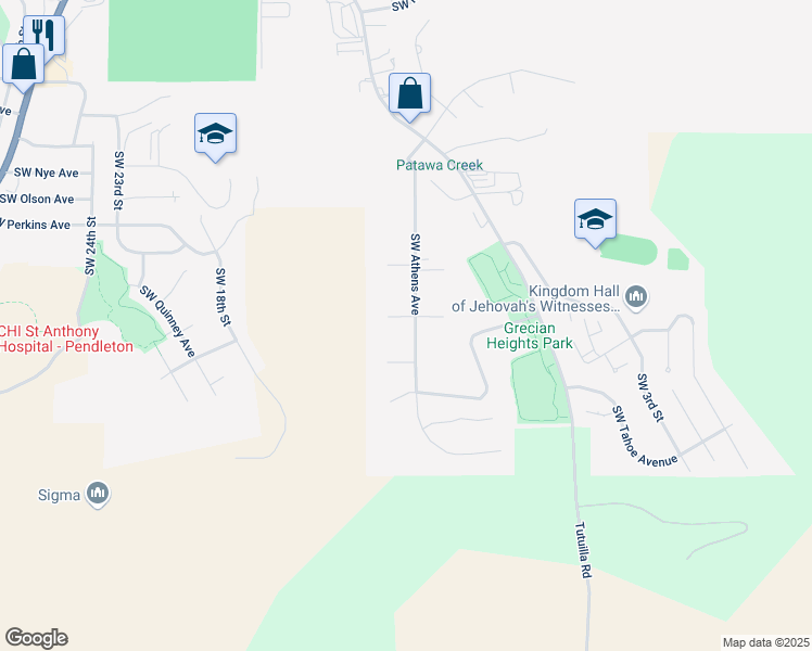 map of restaurants, bars, coffee shops, grocery stores, and more near 1613 Southwest Athens Avenue in Pendleton