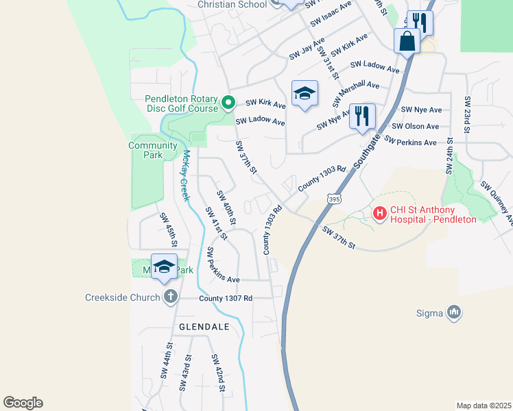 map of restaurants, bars, coffee shops, grocery stores, and more near 1437 Southwest 37th Street in Pendleton