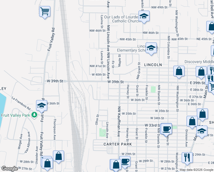 map of restaurants, bars, coffee shops, grocery stores, and more near 3807 Lincoln Avenue in Vancouver
