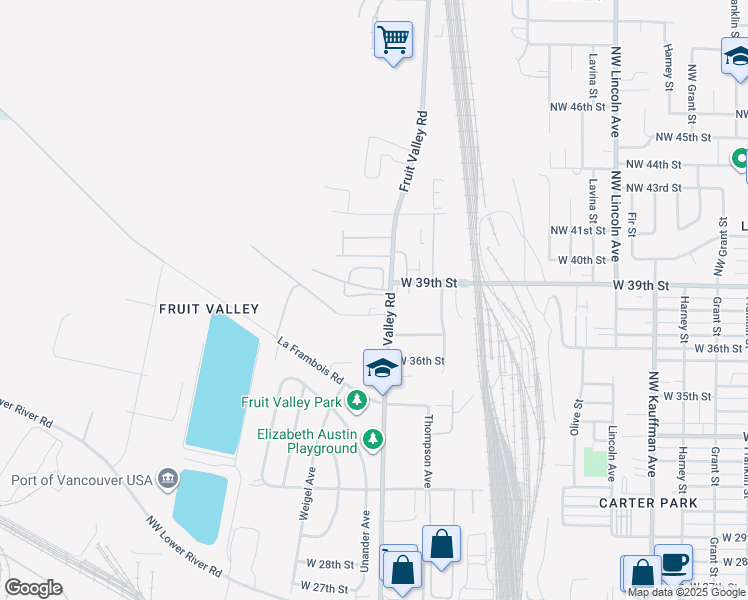 map of restaurants, bars, coffee shops, grocery stores, and more near 3800 Fruit Valley Road in Vancouver