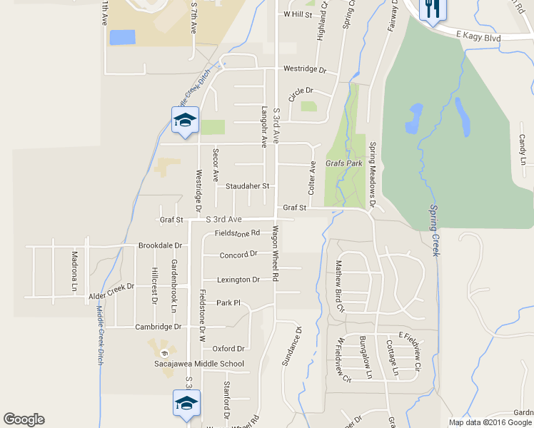 map of restaurants, bars, coffee shops, grocery stores, and more near 3020 Langohr Avenue in Bozeman