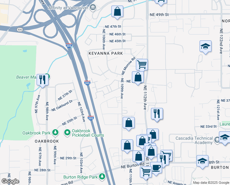 map of restaurants, bars, coffee shops, grocery stores, and more near 4000 Northeast 109th Avenue in Vancouver