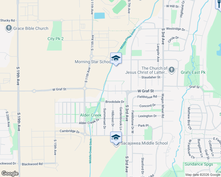 map of restaurants, bars, coffee shops, grocery stores, and more near Graf Street in Bozeman