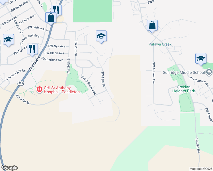 map of restaurants, bars, coffee shops, grocery stores, and more near 1780 Southwest 18th Street in Pendleton