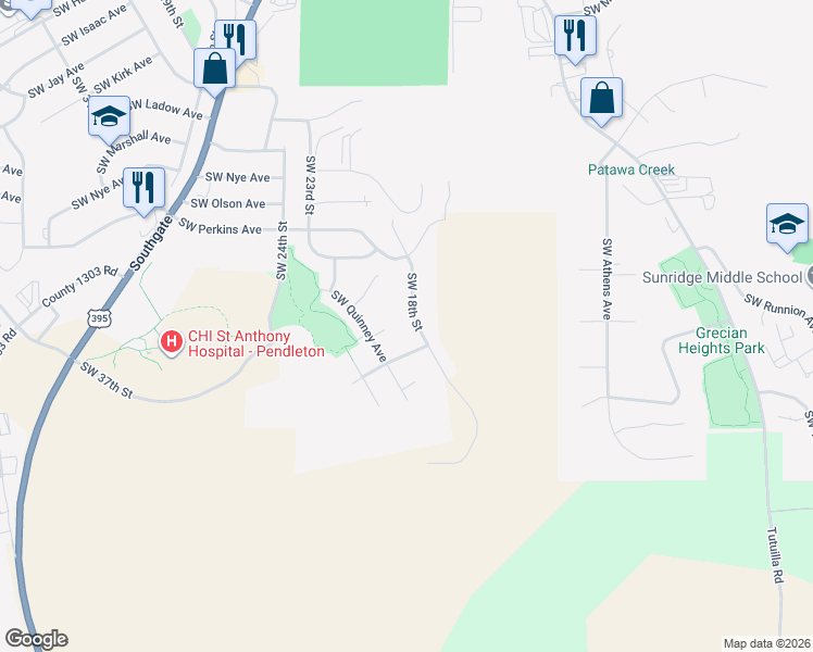 map of restaurants, bars, coffee shops, grocery stores, and more near 1751 Southwest 18th Street in Pendleton