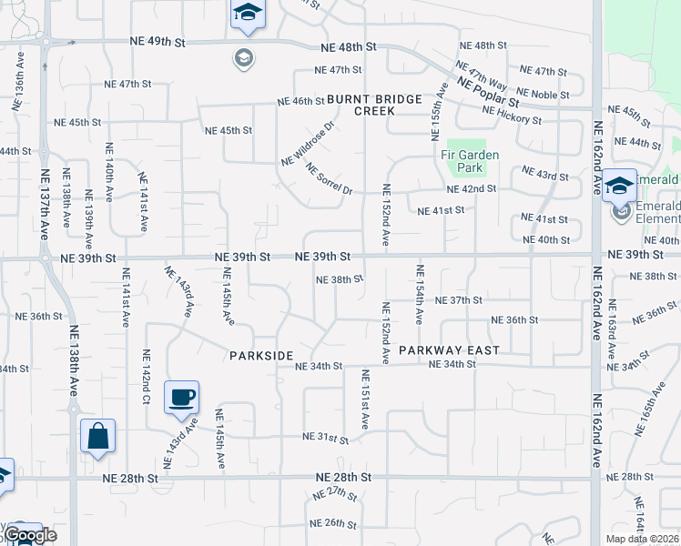 map of restaurants, bars, coffee shops, grocery stores, and more near 14916 Northeast 38th Street in Vancouver