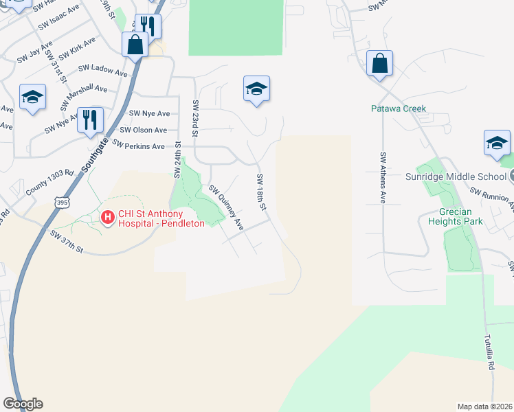 map of restaurants, bars, coffee shops, grocery stores, and more near 1751 Southwest 18th Street in Pendleton