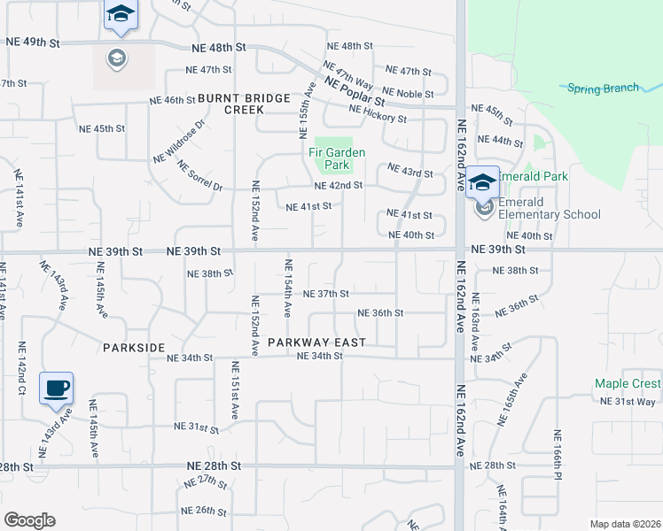 map of restaurants, bars, coffee shops, grocery stores, and more near 3802 Northeast 157th Avenue in Vancouver