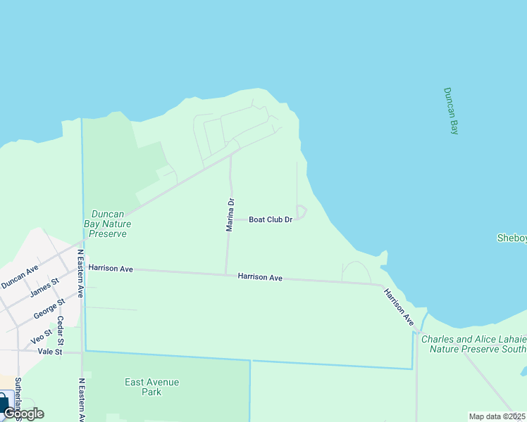 map of restaurants, bars, coffee shops, grocery stores, and more near Boat Club Drive in Cheboygan