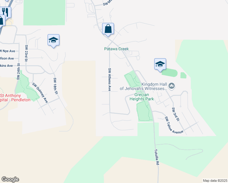 map of restaurants, bars, coffee shops, grocery stores, and more near 1206 Zeta Court in Pendleton