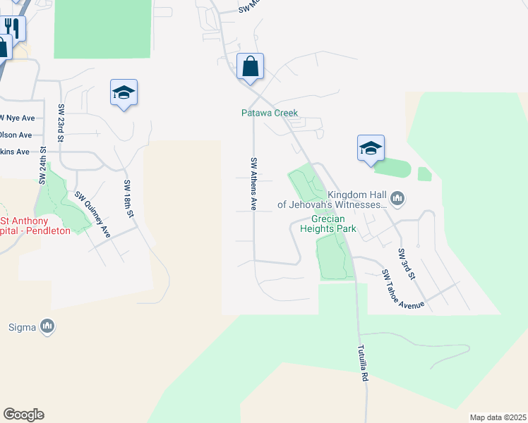 map of restaurants, bars, coffee shops, grocery stores, and more near 1206 Zeta Court in Pendleton