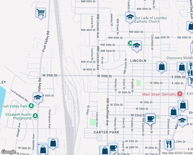 map of restaurants, bars, coffee shops, grocery stores, and more near 1101 West 39th Street in Vancouver