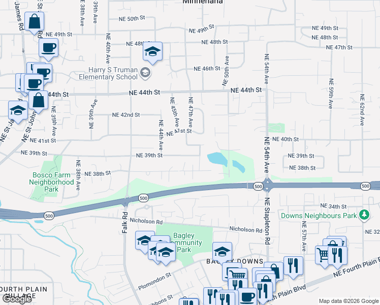 map of restaurants, bars, coffee shops, grocery stores, and more near 4702 Northeast 39th Street in Vancouver