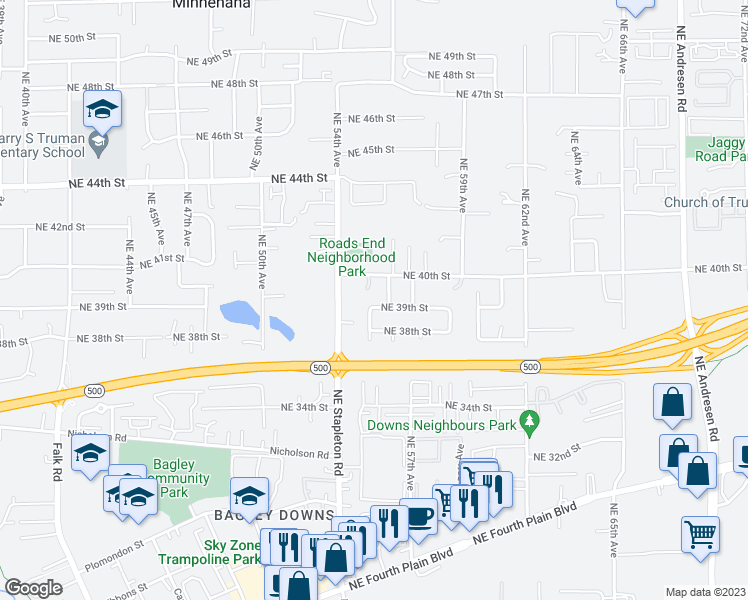 map of restaurants, bars, coffee shops, grocery stores, and more near 5504 Northeast 39th Street in Vancouver