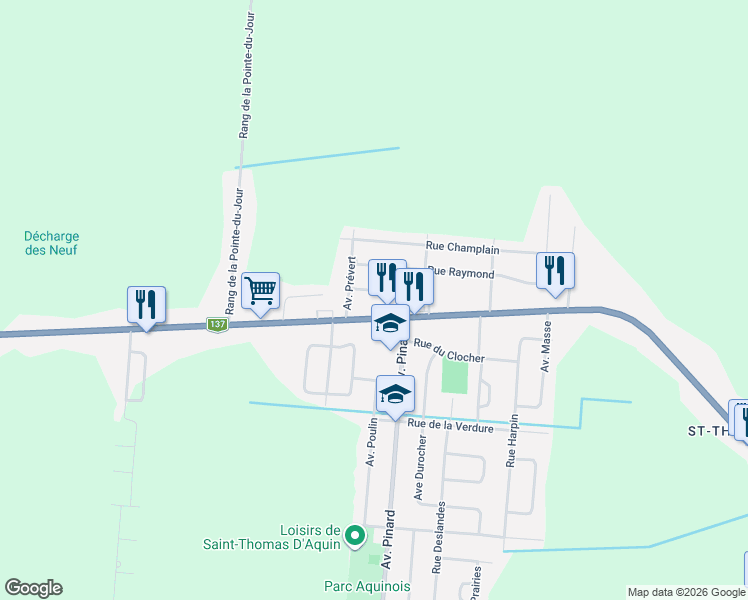 map of restaurants, bars, coffee shops, grocery stores, and more near 7155 Rue des Brises in Saint-Hyacinthe