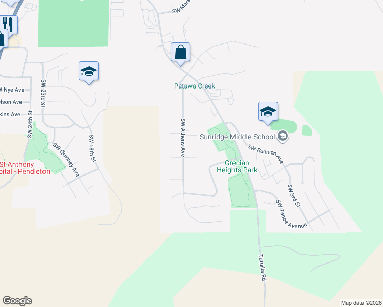 map of restaurants, bars, coffee shops, grocery stores, and more near 1206 Zeta Court in Pendleton