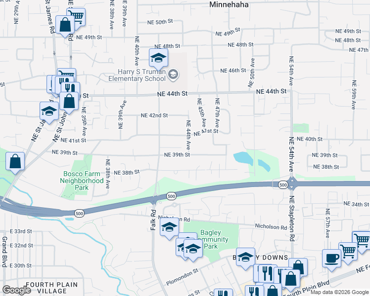 map of restaurants, bars, coffee shops, grocery stores, and more near 4317 Northeast 39th Street in Vancouver