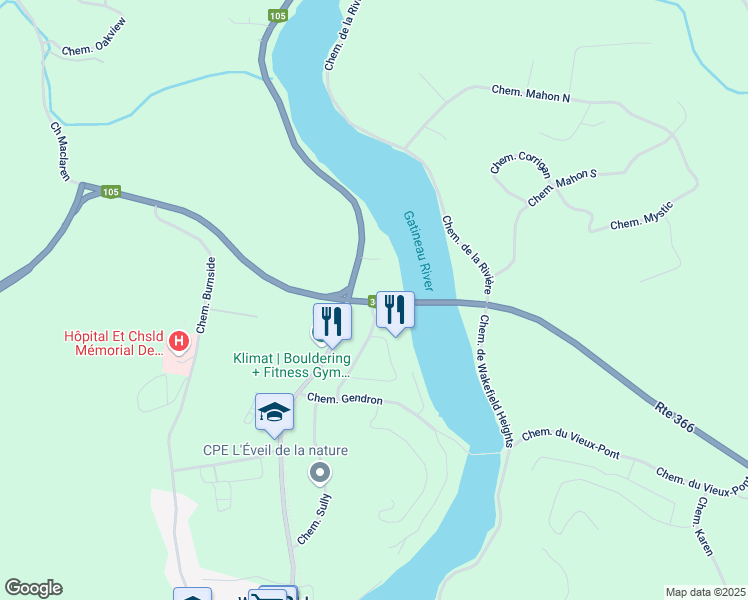 map of restaurants, bars, coffee shops, grocery stores, and more near 7 Chemin Edelweiss in Wakefield, Quebec