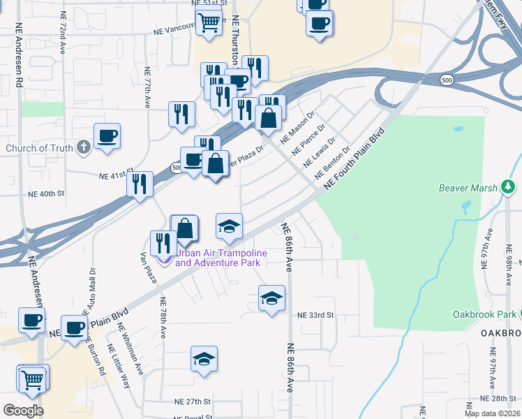 map of restaurants, bars, coffee shops, grocery stores, and more near 8305 Northeast Benton Drive in Vancouver