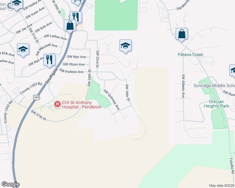 map of restaurants, bars, coffee shops, grocery stores, and more near 2088 Southwest Quinney Court in Pendleton