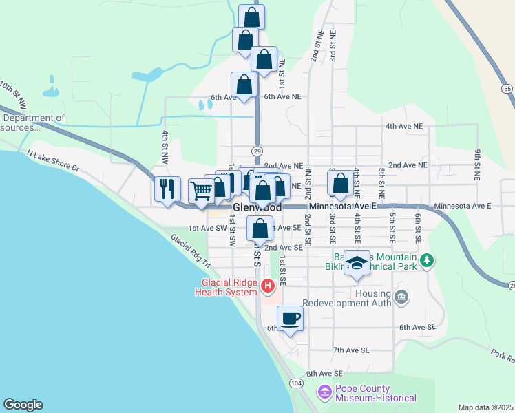 map of restaurants, bars, coffee shops, grocery stores, and more near in Glenwood