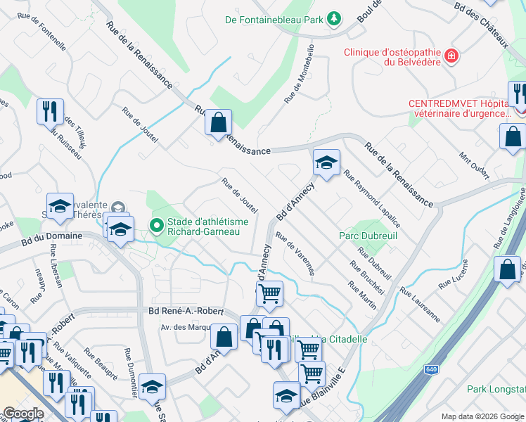 map of restaurants, bars, coffee shops, grocery stores, and more near 22 Rue de Joutel in Blainville