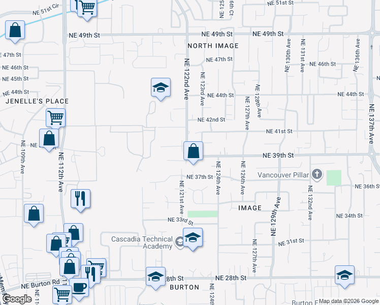 map of restaurants, bars, coffee shops, grocery stores, and more near 3917 Northeast 122nd Avenue in Vancouver