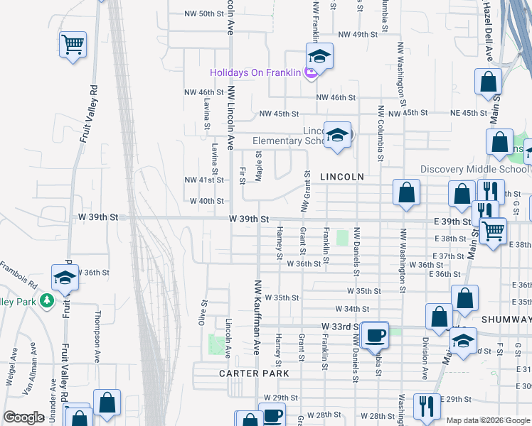map of restaurants, bars, coffee shops, grocery stores, and more near 908 West 39th Street in Vancouver