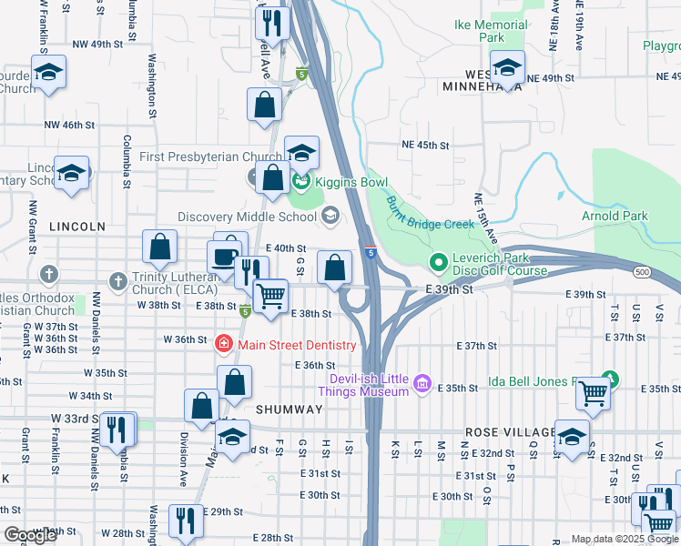 map of restaurants, bars, coffee shops, grocery stores, and more near 805 East 40th Street in Vancouver