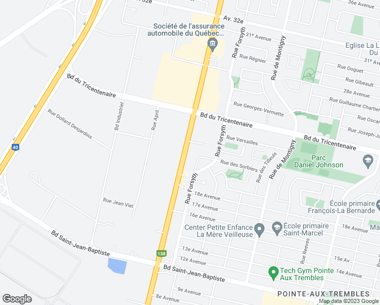 map of restaurants, bars, coffee shops, grocery stores, and more near 12580 Rue Sherbrooke Est in Montréal