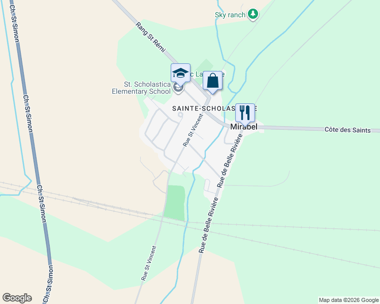 map of restaurants, bars, coffee shops, grocery stores, and more near 9897 Rue Saint Vincent in Mirabel