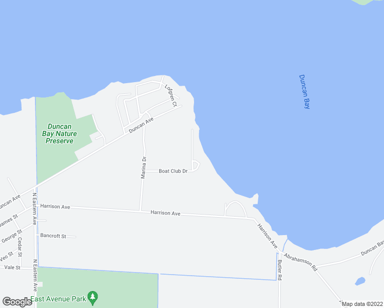 map of restaurants, bars, coffee shops, grocery stores, and more near Boat Club Drive in Cheboygan