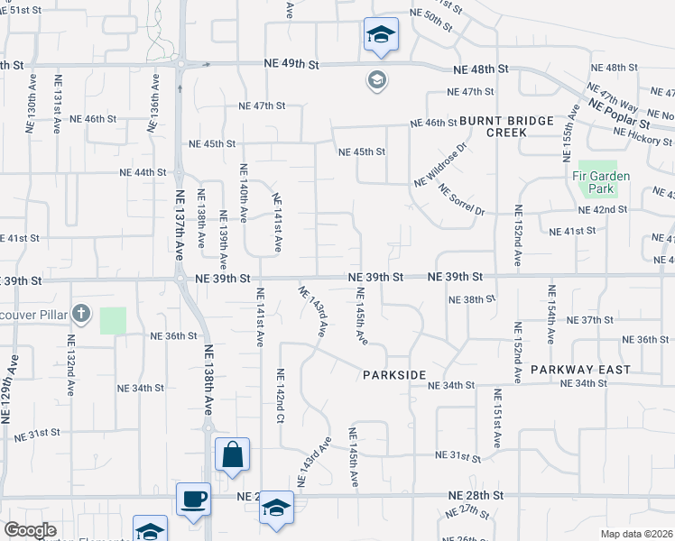 map of restaurants, bars, coffee shops, grocery stores, and more near 14406 Northeast 39th Street in Vancouver
