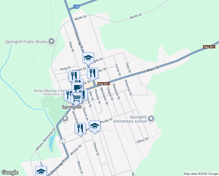 map of restaurants, bars, coffee shops, grocery stores, and more near 2 Chapel Street in Springhill