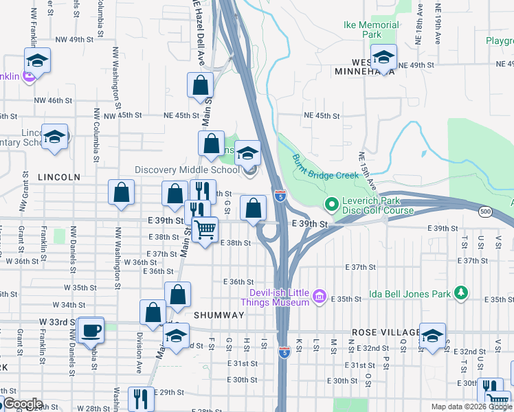 map of restaurants, bars, coffee shops, grocery stores, and more near 3914 I Street in Vancouver
