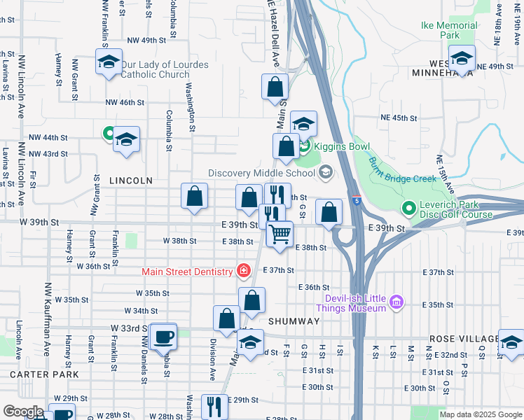 map of restaurants, bars, coffee shops, grocery stores, and more near 4003 Northeast Creston Avenue in Vancouver