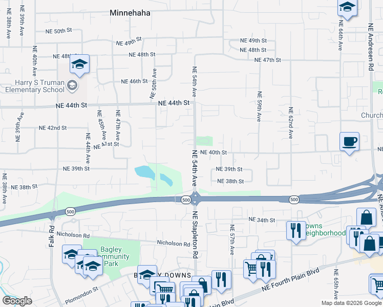 map of restaurants, bars, coffee shops, grocery stores, and more near 4008 Northeast 54th Avenue in Vancouver